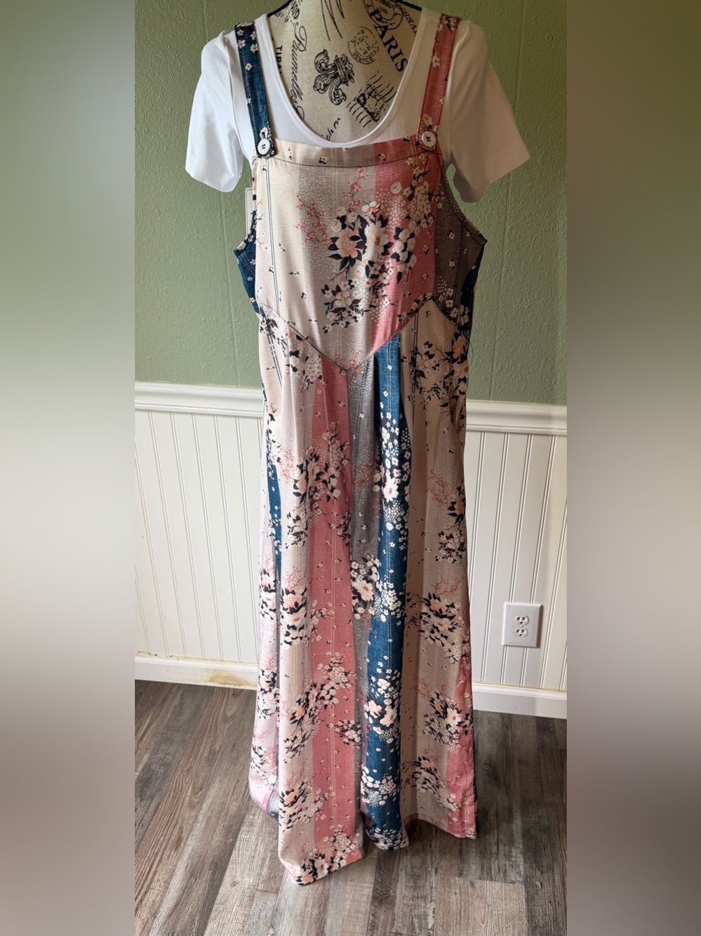 Floral Panel Overall/Jumpsuit in Blush, Dusty Rose & Teal Wide Leg Bohemian